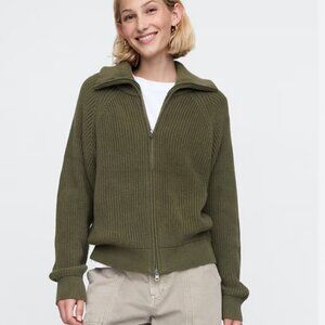 NWT Gap Shaker-Stitch Zip Cardigan in Olive Green / Size Small